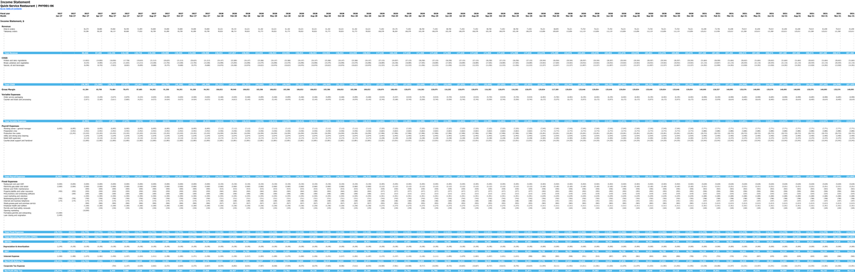 Quick-Service Restaurant workbook: income statement.